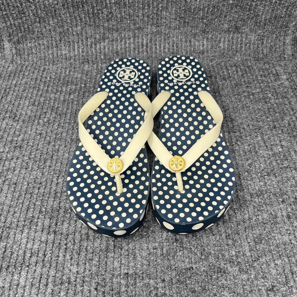 Tory Burch Navy and Cream Polka Dot Sandals